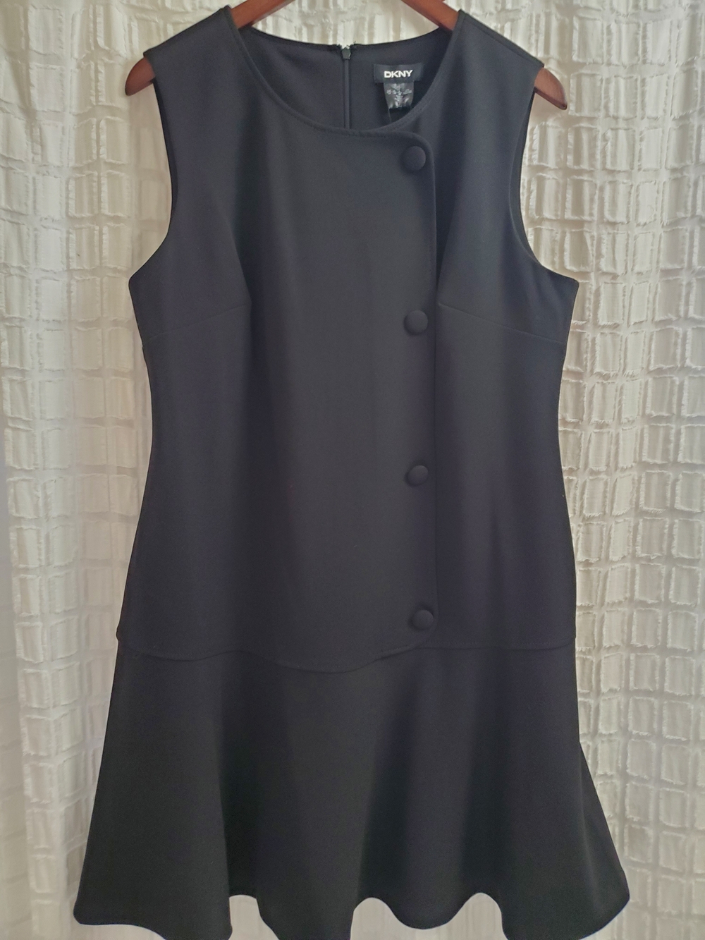 DKNY Black Mini Dress with Covered Buttons